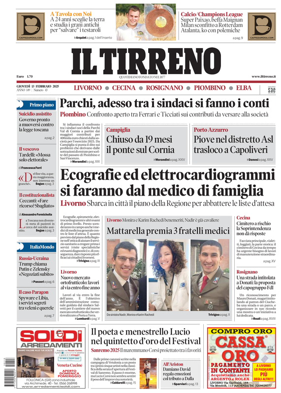 Prima-pagina-tirreno-edizione-di-oggi-13-02-2025