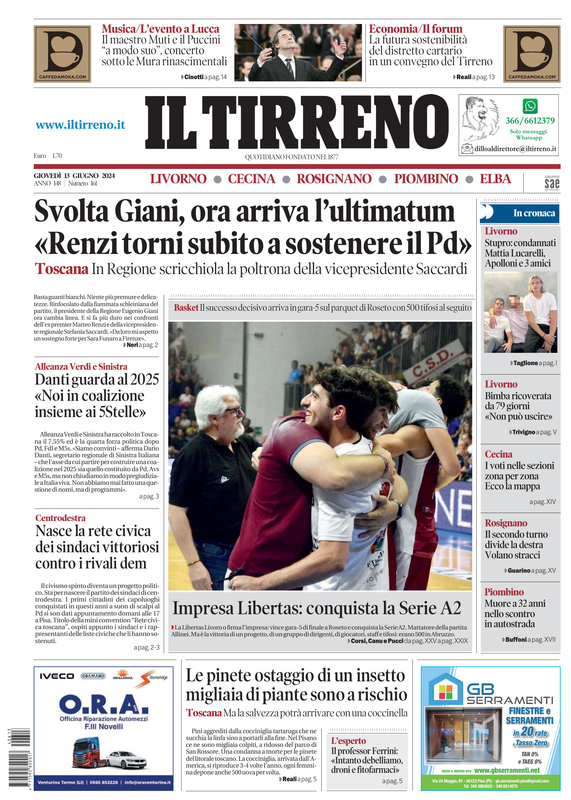 Prima-pagina-tirreno-edizione-di-oggi-13-06-2024