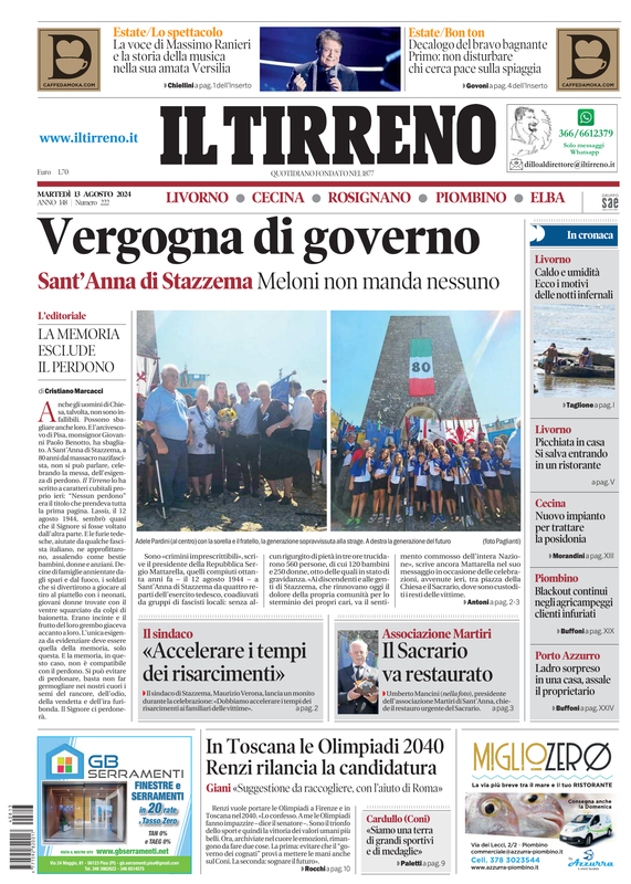 Prima-pagina-tirreno-edizione-di-oggi-13-08-2024