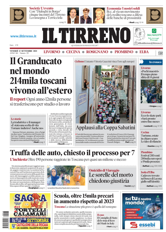 Prima-pagina-tirreno-edizione-di-oggi-13-09-2024