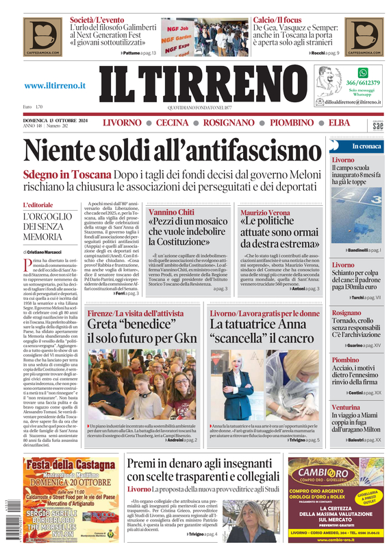 Prima-pagina-tirreno-edizione-di-oggi-13-10-2024