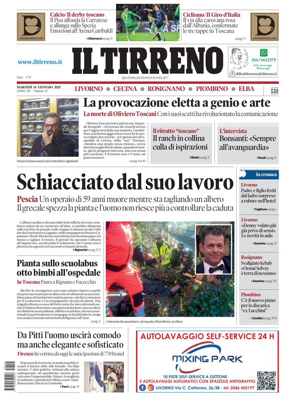 Prima-pagina-tirreno-edizione-di-oggi-14-01-2025