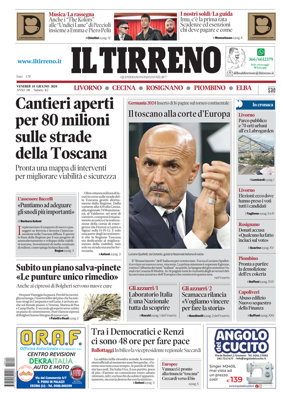 Prima-pagina-tirreno-edizione-di-oggi-14-06-2024