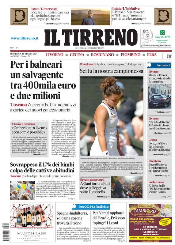 Prima-pagina-tirreno-edizione-di-oggi-14-07-2024