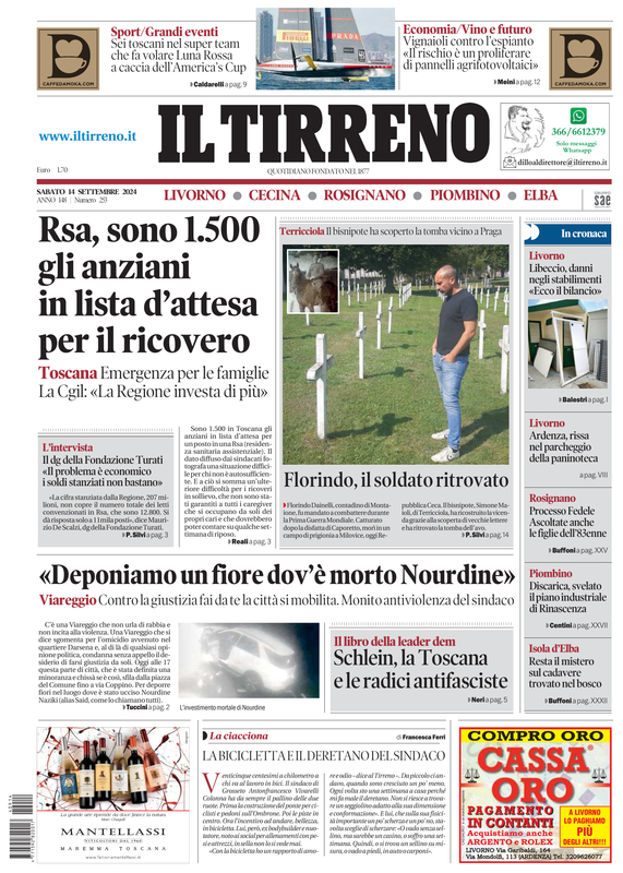 Prima-pagina-tirreno-edizione-di-oggi-14-09-2024