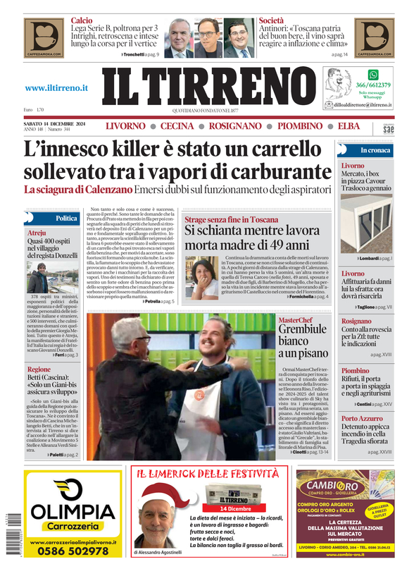 Prima-pagina-tirreno-edizione-di-oggi-14-12-2024