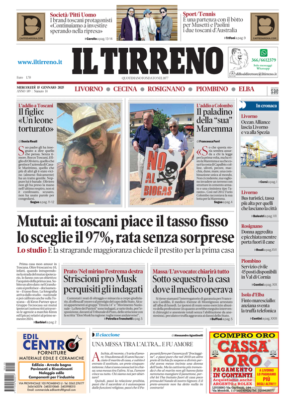 Prima-pagina-tirreno-edizione-di-oggi-15-01-2025