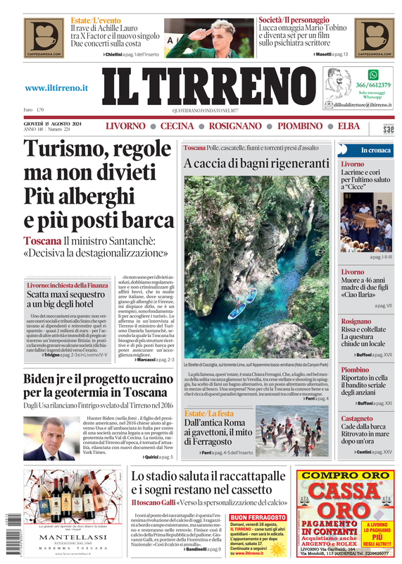 Prima-pagina-tirreno-edizione-di-oggi-15-08-2024