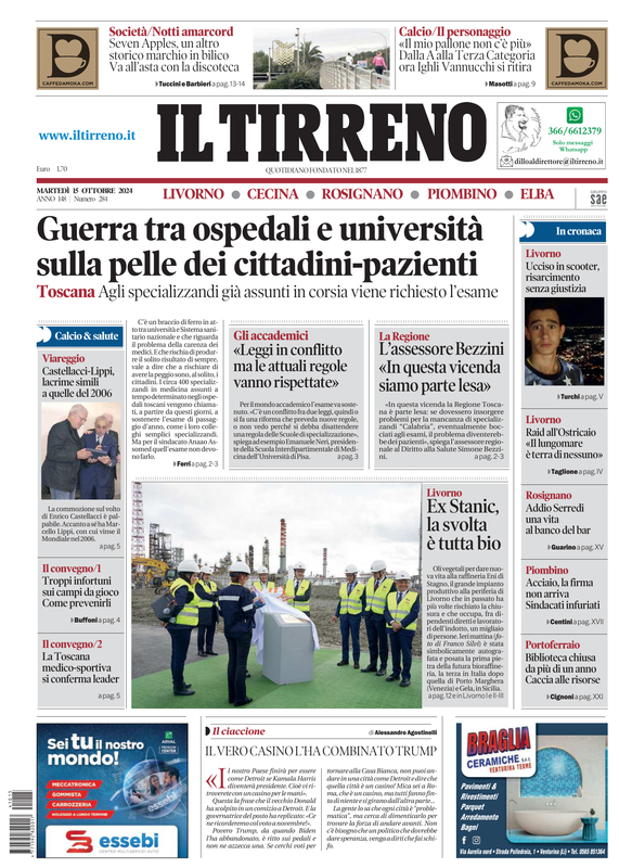 Prima-pagina-tirreno-edizione-di-oggi-15-10-2024