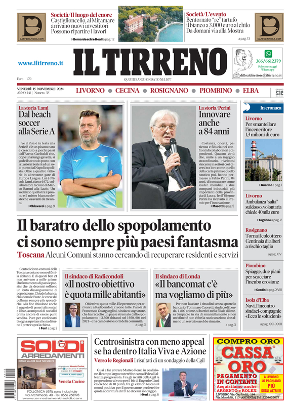 Prima-pagina-tirreno-edizione-di-oggi-15-11-2024