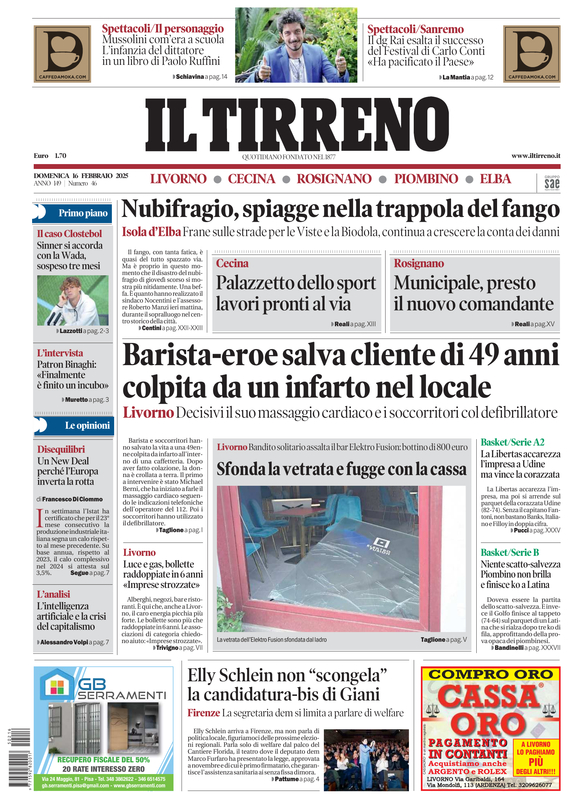 Prima-pagina-tirreno-edizione-di-oggi-16-02-2025