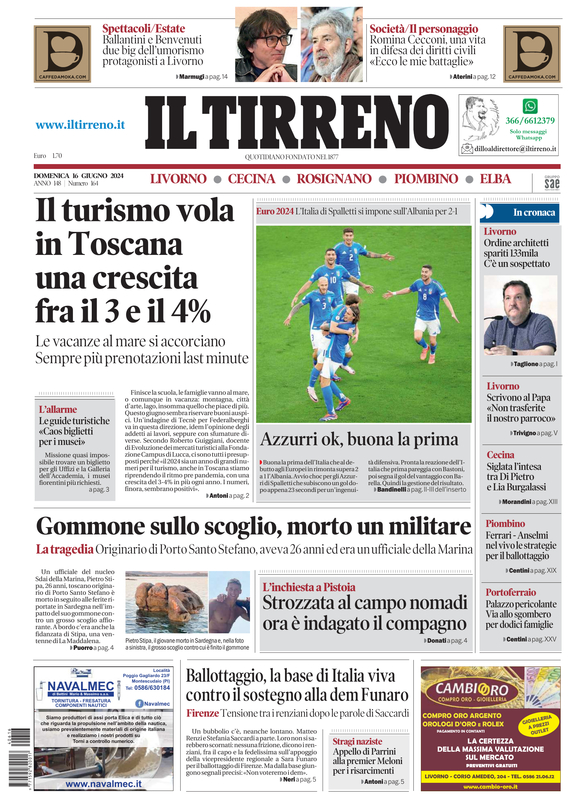 Prima-pagina-tirreno-edizione-di-oggi-16-06-2024