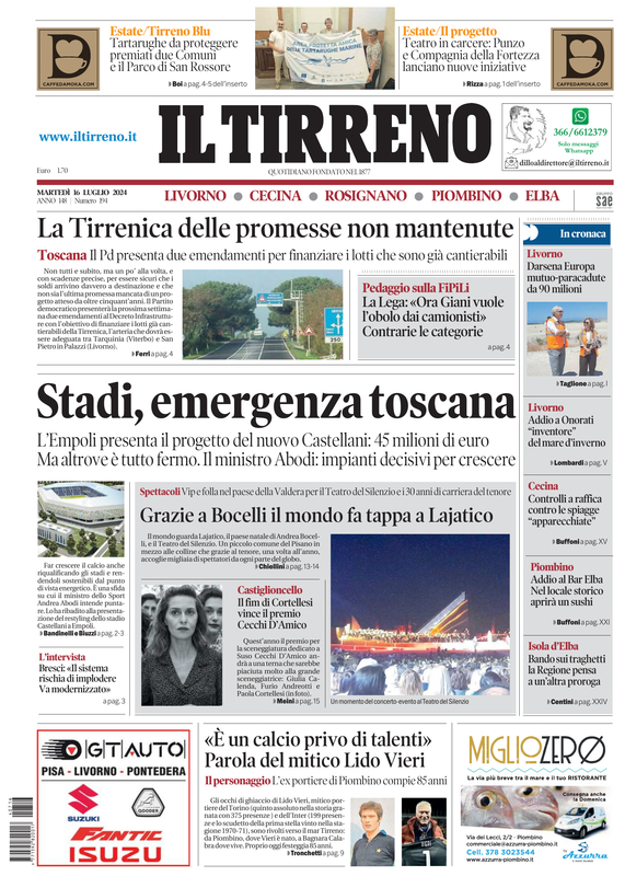 Prima-pagina-tirreno-edizione-di-oggi-16-07-2024