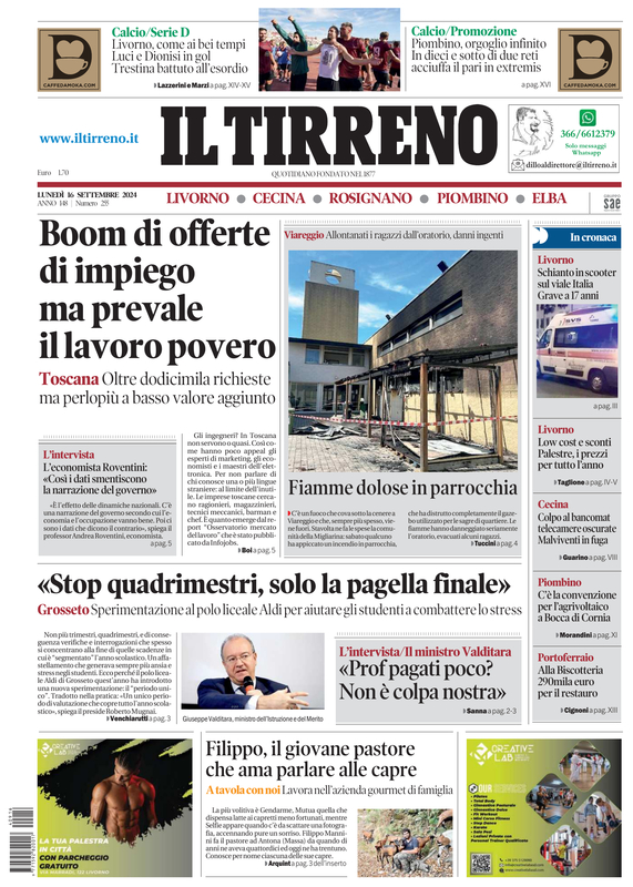 Prima-pagina-tirreno-edizione-di-oggi-16-09-2024