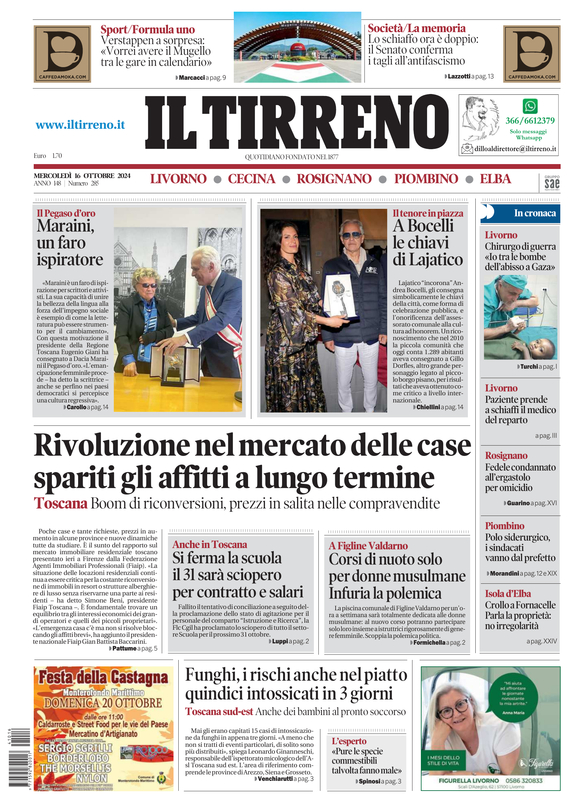 Prima-pagina-tirreno-edizione-di-oggi-16-10-2024