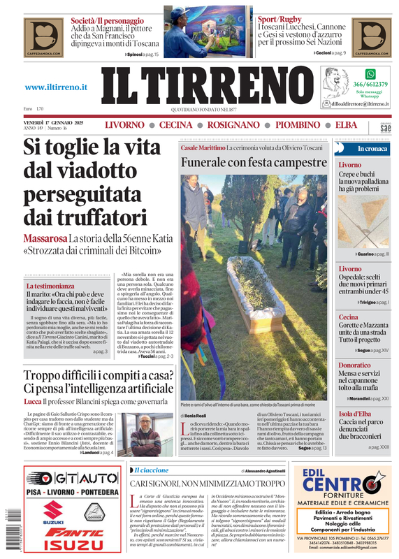 Prima-pagina-tirreno-edizione-di-oggi-17-01-2025