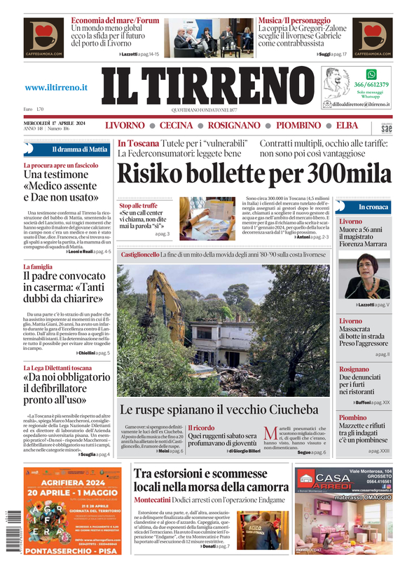 Prima-pagina-tirreno-edizione-di-oggi-17-04-2024