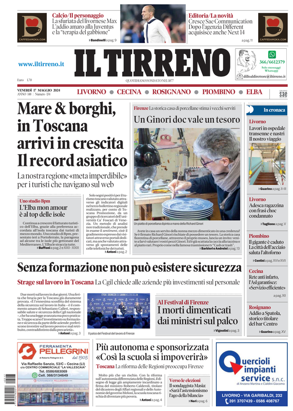 Prima-pagina-tirreno-edizione-di-oggi-17-05-2024