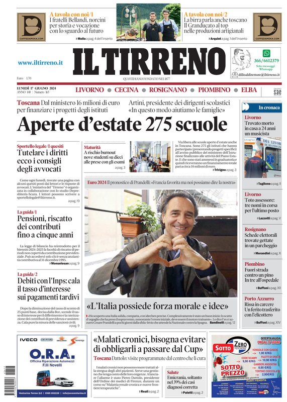 Prima-pagina-tirreno-edizione-di-oggi-17-06-2024