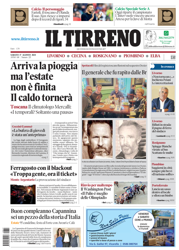 Prima-pagina-tirreno-edizione-di-oggi-17-08-2024