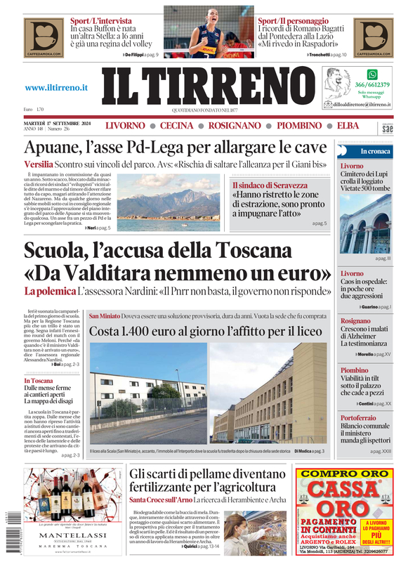 Prima-pagina-tirreno-edizione-di-oggi-17-09-2024