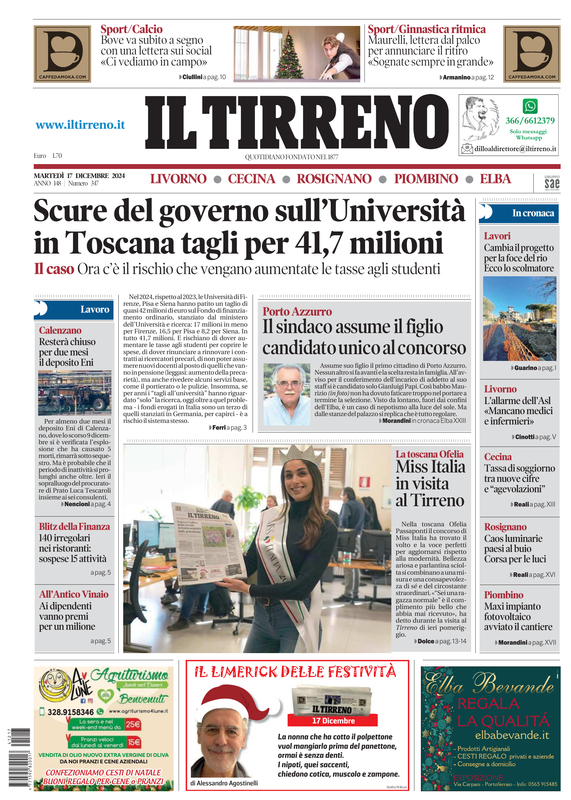 Prima-pagina-tirreno-edizione-di-oggi-17-12-2024