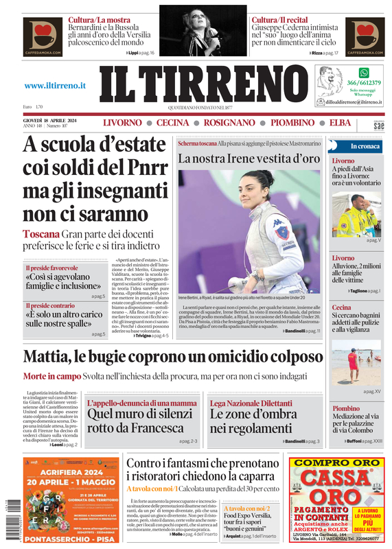 Prima-pagina-tirreno-edizione-di-oggi-18-04-2024