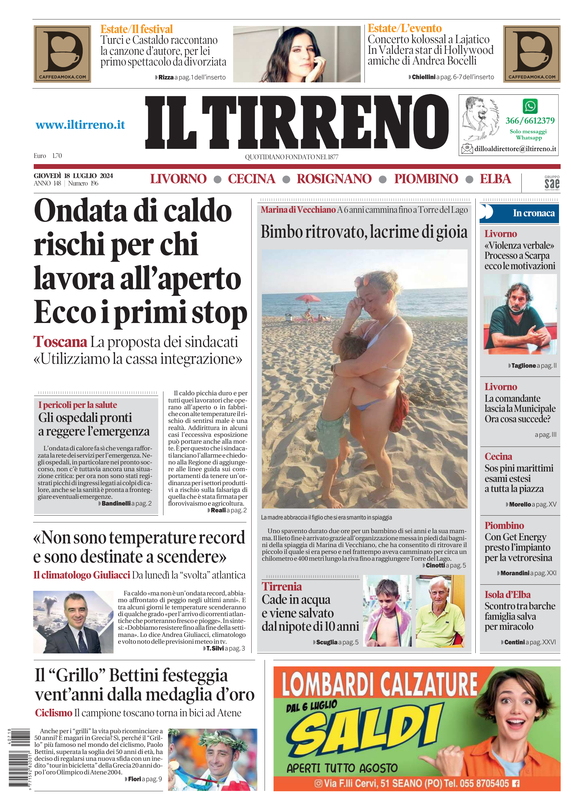 Prima-pagina-tirreno-edizione-di-oggi-18-07-2024