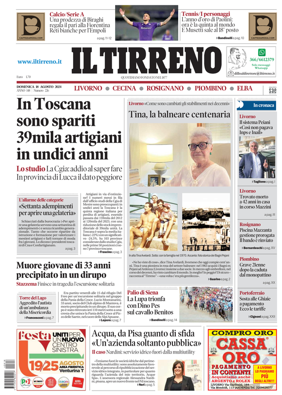 Prima-pagina-tirreno-edizione-di-oggi-18-08-2024