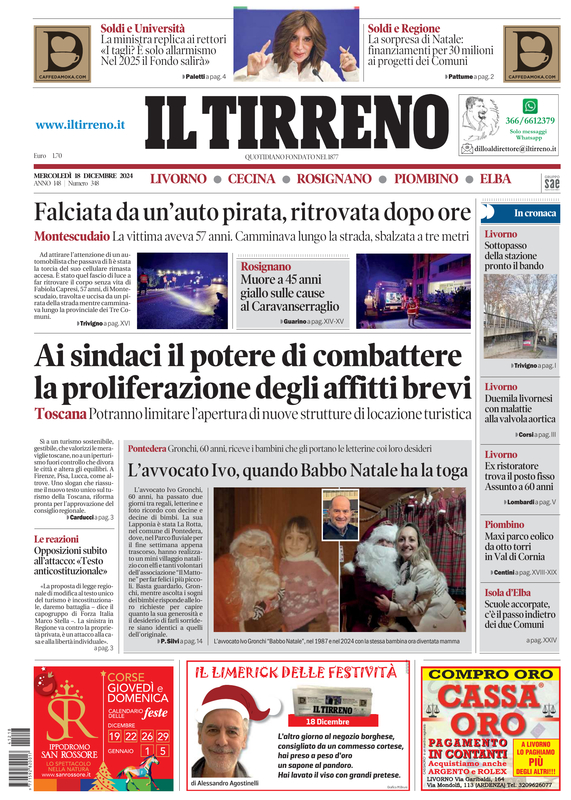 Prima-pagina-tirreno-edizione-di-oggi-18-12-2024