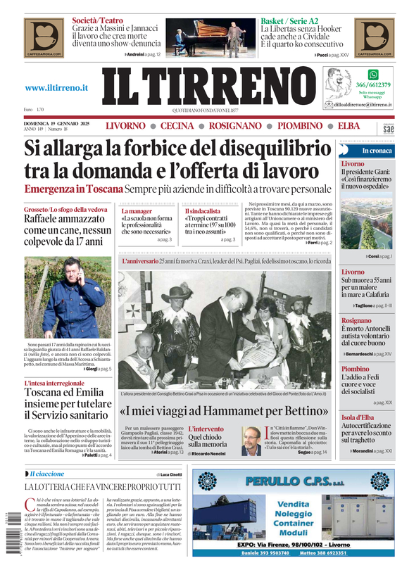 Prima-pagina-tirreno-edizione-di-oggi-19-01-2025