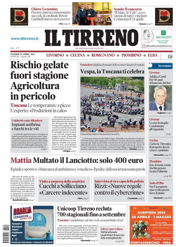 Prima-pagina-tirreno-edizione-di-oggi-19-04-2024