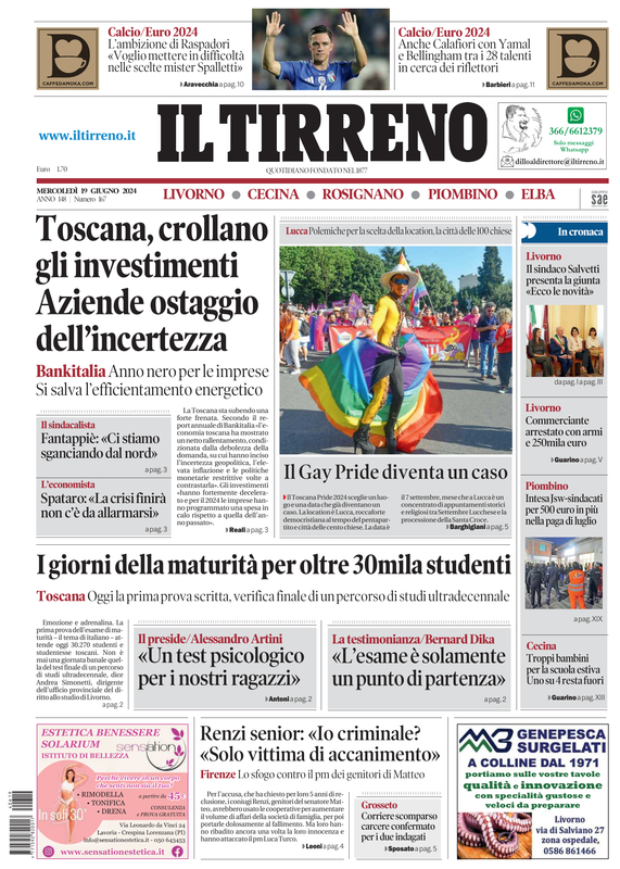 Prima-pagina-tirreno-edizione-di-oggi-19-06-2024