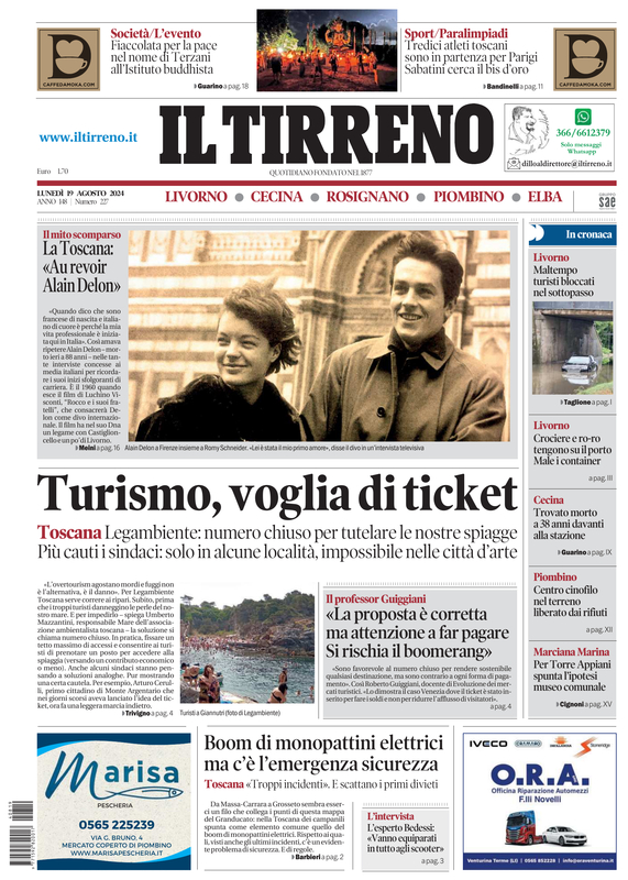 Prima-pagina-tirreno-edizione-di-oggi-19-08-2024