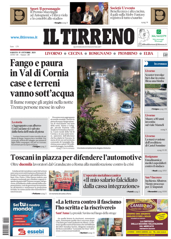 Prima-pagina-tirreno-edizione-di-oggi-19-10-2024