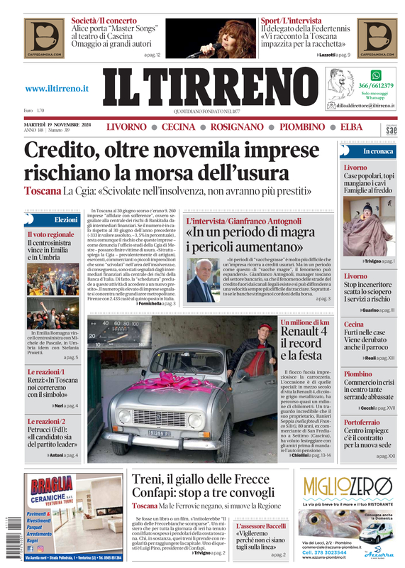 Prima-pagina-tirreno-edizione-di-oggi-19-11-2024