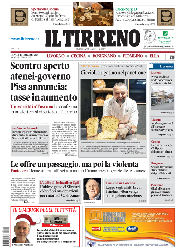 Prima-pagina-tirreno-edizione-di-oggi-19-12-2024