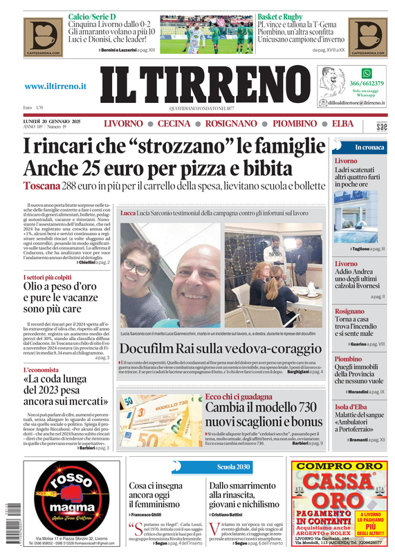 Prima-pagina-tirreno-edizione-di-oggi-20-01-2025