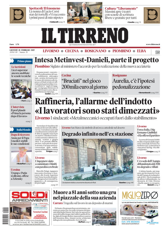 Prima-pagina-tirreno-edizione-di-oggi-20-02-2025