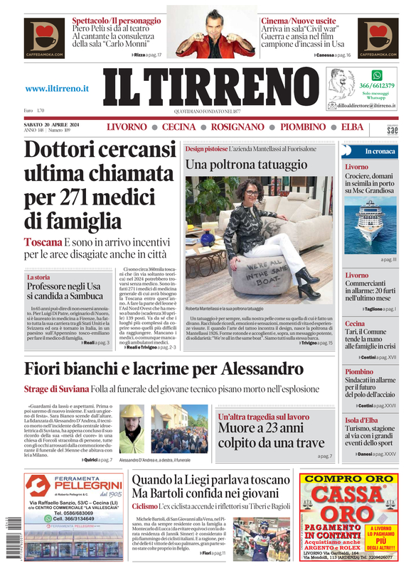 Prima-pagina-tirreno-edizione-di-oggi-20-04-2024