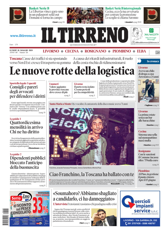 Prima-pagina-tirreno-edizione-di-oggi-20-05-2024