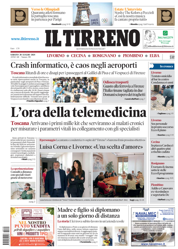 Prima-pagina-tirreno-edizione-di-oggi-20-07-2024