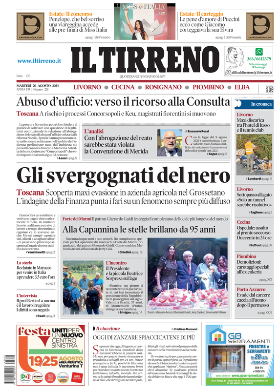 Prima-pagina-tirreno-edizione-di-oggi-20-08-2024