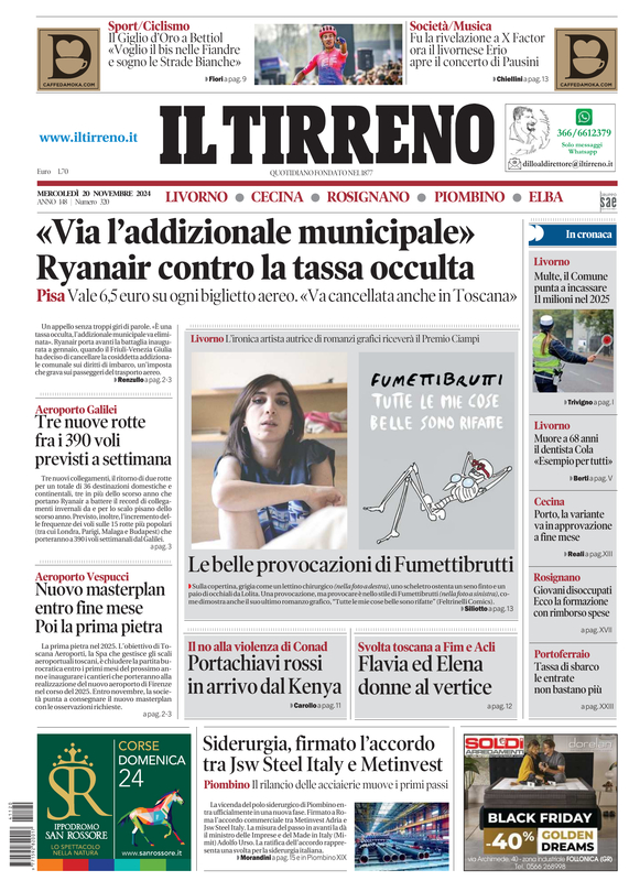 Prima-pagina-tirreno-edizione-di-oggi-20-11-2024