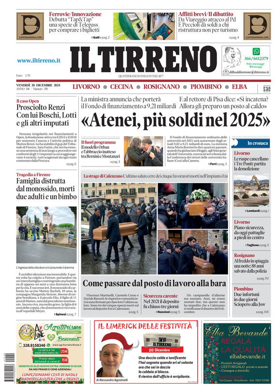 Prima-pagina-tirreno-edizione-di-oggi-20-12-2024