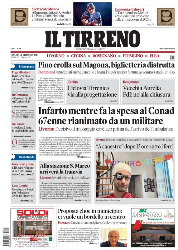 Prima-pagina-tirreno-edizione-di-oggi-21-02-2025