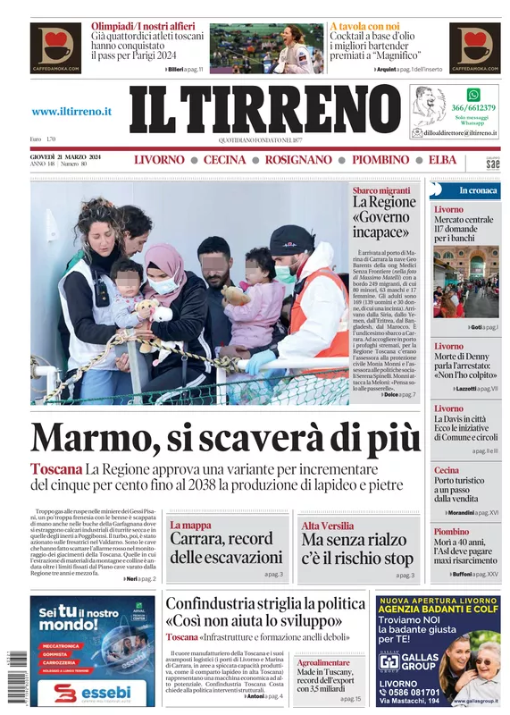 Prima-pagina-tirreno-edizione-di-oggi-21-03-2024