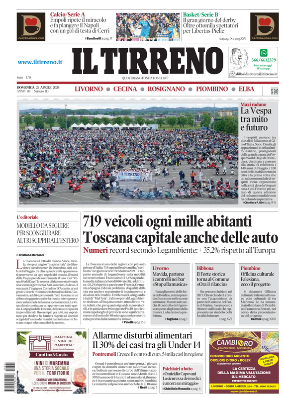 Prima-pagina-tirreno-edizione-di-oggi-21-04-2024