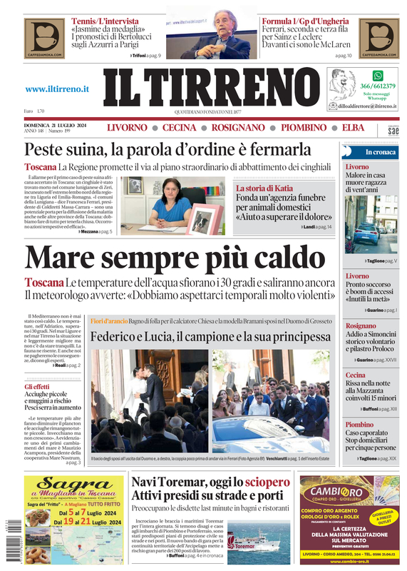 Prima-pagina-tirreno-edizione-di-oggi-21-07-2024