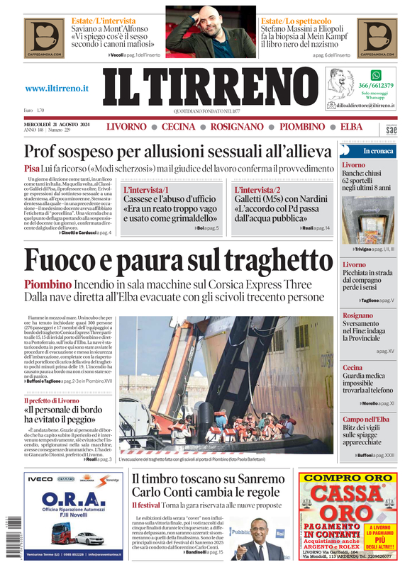 Prima-pagina-tirreno-edizione-di-oggi-21-08-2024